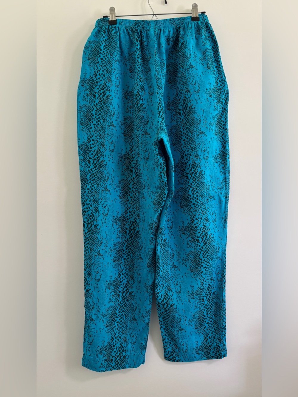 100% Linen Snake-Print Turquoise Elastic Waist Pants Size Medium SKU 4 - Picture 1 of 6